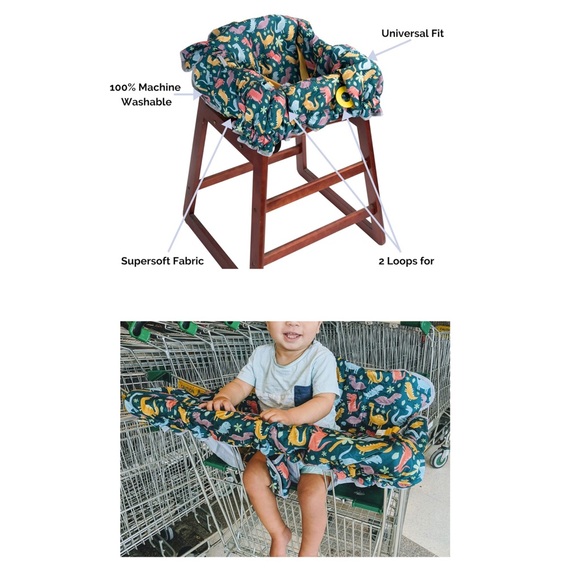 High chair and shopping card cover for kids/babies. Multicolored dinosaurs - Picture 1 of 13